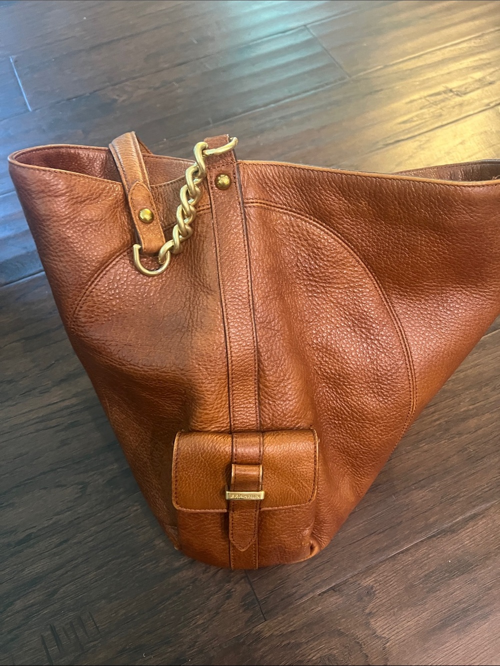 Brahmin Cognac Brown Leather Shoulder Bag with Gold Chain GUC - Picture 5 of 8